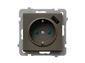 SONATA Gniazdo pojedyncze z uziemieniem schuko z przesłonami torów prądowych z ładowarką USB czekoladowy metalik GP-1RSPUSB/m/40