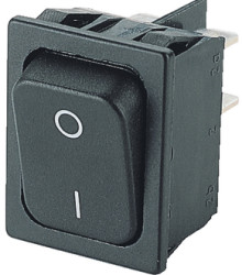 Rocker switch, black, 2 pole, On-Off, off switch, 10 A/250 VAC, IP40, unlit, printed, 1832.1102