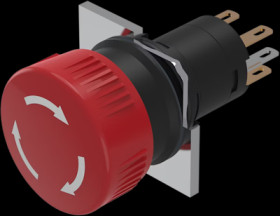 Emergency stop, rotary release, mounting Ø  16.2 mm, unlit, 1 Form A (N/O) + 1 Form B (N/C), 51-253.022