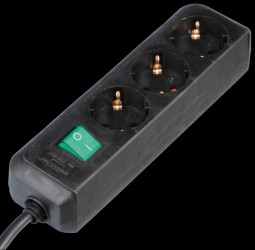 1152900 Three-way socket outlet with switch, black, 5 m