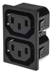 Złącze IEC IEC 2 X C13, na Zatrzask Żeński 10A Proste liczba bezp None Lutowane Bulgin