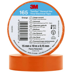 3M 165OR1E Temflex&#x2122; 165 Electrical Tape Orange 10 m x 15 mm 1 pc
