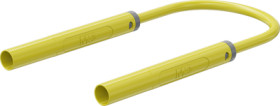 Safety measuring lead with (4 mm lamella plug, straight) to (4 mm lamella plug, straight), 0.5 m, yellow, PVC, 1.0 mm², CAT II,