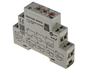 Timer Relay Szyna DIN 12 → 230V ac/dc SPDT RS PRO SPDT 0.1 s → 100h Wielofunkcyjne funkcyjny