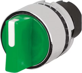 Toggle switch, 2 switching positions, illuminable, latching, waistband round, green/white, front ring silver, 90°, mounting Ø 22