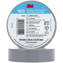 3M 165GY6E Temflex&#x2122; 165 Electrical Tape Grey 25 m x 19 mm 1 pc