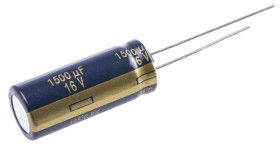 Kondensator 1500μF 16V dc Radialny, Otwór przelotowy Panasonic roztaw: 5mm 10 (Dia.) x 25mm
