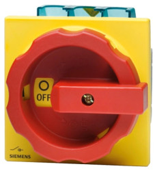 Rozłącznik główny/awaryjny 3P 32A 11.5kW AC23A 400V montaż tablicowy pokrętło żółto-czerwone 4 otwory 3LD2203-0TK53