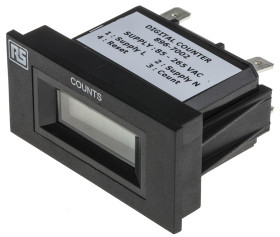 Licznik impulsów 85 → 265 V AC Resetowanie Elektryka RS PRO LCD 6-cyfrowy Licznik impulsów