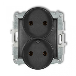 ICON Mechanizm gniazda podwójnego do ramki bez uziemienia 2x2P (bez przesłon torów prądowych) grafitowy 11IGPR-2