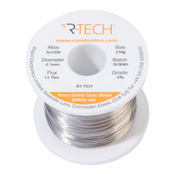 R-TECH 857017 SC100e Solder 2% L1 Flux &lt;0.5% Halide 0.5mm 250g Reel