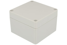 Obudowa; uniwersalna; G256-IP67; poliwęglan; 82mm; 80mm; 55mm; IP67; jasnoszary; z uszczelką wylewaną; z tulejkami mosiężnymi; G