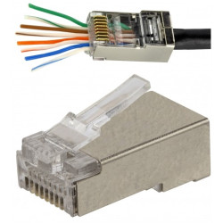 Wtyk modularny RJ45 8P8C kat.6 ekranowany FTP drut przelotowy WORECZEK 100szt. Alantec