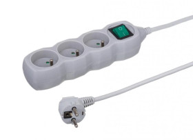 Przedłużacz 3-gniazdowy, 3m szary, z wyłącznikiem, 3x1,0mm OWY / 28109