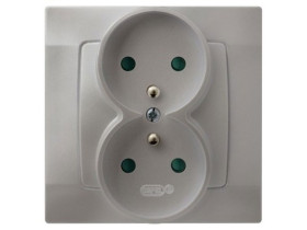 KARO Gniazdo podwójne z uziemieniem z przesłonami IP-20 zaciski gwintowe srebrny perłowy GP-2SZP/43 OSPEL