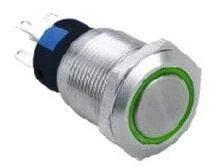 Przycisk wandaloodporny 19mm płaski stalowy zielone podświetlenie, W19F11E