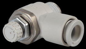 One-way throttle valve, angled, R1/4 <> 8 mm