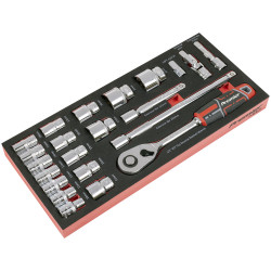 Sealey TBT42 Premier Socket Set with Tool Tray 1/2&quot;Sq Drive 22pc