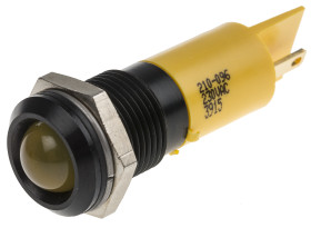 Lampka kontrolna do montażu panelowego 230V ac, Żółta 14mm LED Czarny RS PRO
