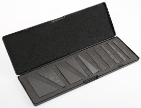 Zestaw mierników i bloków kątowych, Jednostki brytyjskie, elementy: 10, Stal