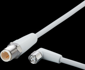 Sensor actuator cable, M12 cable plug, straight, A to M8 cable socket, angled, A, 3 pole/3 pole, 0.3 m, mPPE, gray, 3 A, EVF242