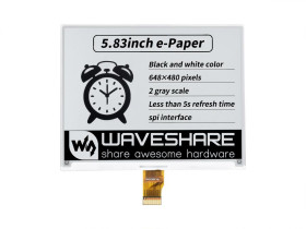 Waveshare 5.83inch E-Paper E-Ink Raw Display, 648×480, Black / White, SPI, Without PCB