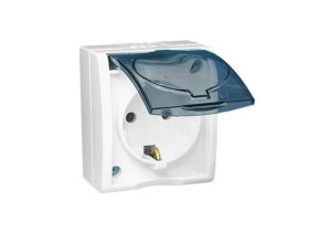 AQUARIUS Gniazdo pojedyncze z uziemieniem schuko bryzgoszczelne IP54 klapka dymna białe AQGSz1/11A KONTAKT SIMON