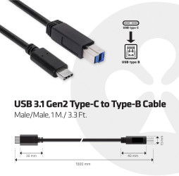 club3D Kabel USB USB 3.2 Gen1 (USB 3.0) Złącze męskie USB-C®, Złącze męskie USB-B 1.00 m wielobarwny CAC-1524