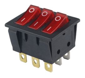 PRZEŁĄCZNIK KLAWISZOWY POTRÓJNY 16A/250V ON-OFF PODŚWIETLANY CZERWONY (PRZEL494)