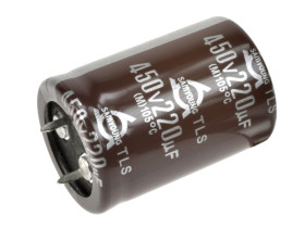 Kondensator; SNAP-IN; elektrolityczny; 220uF; 450V; TLS; TLS450VS220M; 20%; fi 25,4x35mm; 10mm; przewlekany (THT); luzem; -25...