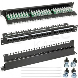 Patch panel RACK 19" kat.6 24p UTP z półką 1U czarny ATEL