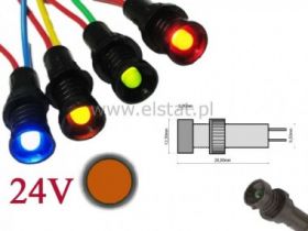 Kontrolka LED 5mm 24VDC + przew. pomarańczowa