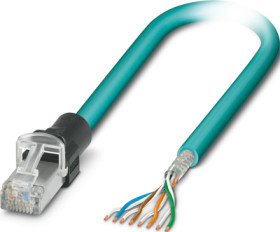 Patch cable, RJ45 plug, straight to open end, Cat 6A, S/FTP, PUR, 1 m, water blue, 1113202