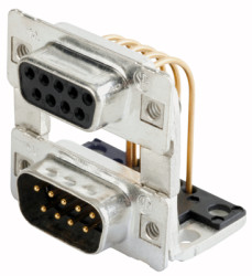 D-Sub socket/plug, 9 pole, dual port, equipped, socket header/pin header, angled, solder pin, 164A19959X