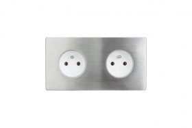 Gniazdko elektryczne białe podwójne ramka stal szczotkowana GN-SS02B