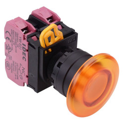 YW1L-A4E02Q3A Amber 12V illuminated 22mm Mushroom Maintained Push Button Switch 2NC IP65 IDEC