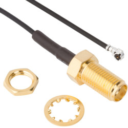 Coaxial cable, SMA jack (straight) to AMC plug (angled), 50 Ω, 1.32 mm micro cable, grommet black, 300 mm, 336313-13-0300