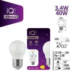 Żarówka LED E27 IQ-LED G45E27 3,4W-NW 470lm 4000K barwa neutralna Ra90 3 lata Gwarancji kulka 36692