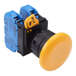 YW1B-A4E20Y Yellow 22mm Mushroom Maintained Push Button Switch 2NO IP65 IDEC