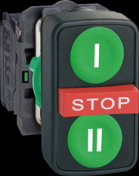 XB5AA731327 Triple pushbutton, Harmony XB5, plastic, momentary, 2 NO + 1 NC