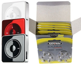 120 x bateria cynkowo-powietrzna Rayovac Extra Advanced 10 + MP3 Yarvik Minia 2GB