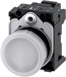 Kontrolka 230V ac Biały Siemens średnica wycięcia 22mm Montaż panelowy