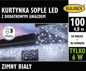 Lampki Bulinex 100led białe zimne 4,80m kurtyna sople