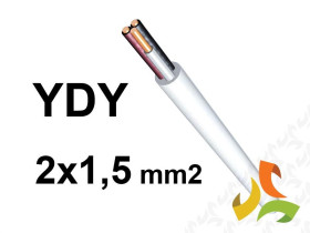 Przewód YDY 2x1,5 mm2 (450/750V) instalacyjny okrągły biały NYM-O (bębnowy) 172171003C0500 NKT