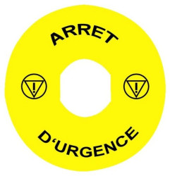 Etykieta oznacznikowa O 90 do przyc. awar. zatrzym. ARRET DURGENCE/logo ISO13850 ZBY8130