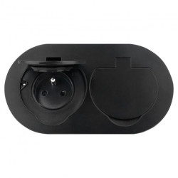 Hermetyczne gniazdo elektryczne podwójne, owalne, IP55, 2x2P+Z(French), czarne,OR-GM-9046/B