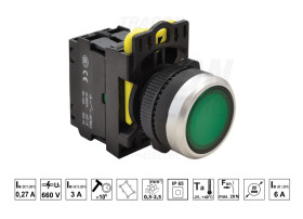 Przycisk sterowniczy 22mm z podświetleniem zielony NO zestaw NYG3-LG