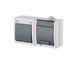 AQUANT Wyłącznik pojedynczy schodowy + gniazdo pojedyncze z/u IP55 szare 1247-10 ELEKTRO-PLAST NASIELSK