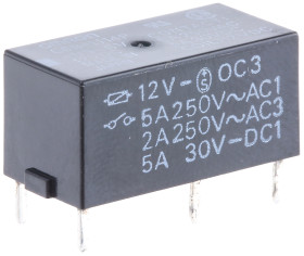 Przekaźnik mocy 12V dc SPST Omron 200mW, montaż PCB 720Ω Otwór przezierny