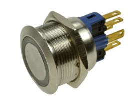Przełącznik; przyciskowy; GQ22-11E/G/12V/S; ON-(OFF)+OFF-(ON); 2 tory; podświetlenie LED 12V; zielony; ring; monostabilny; na pa